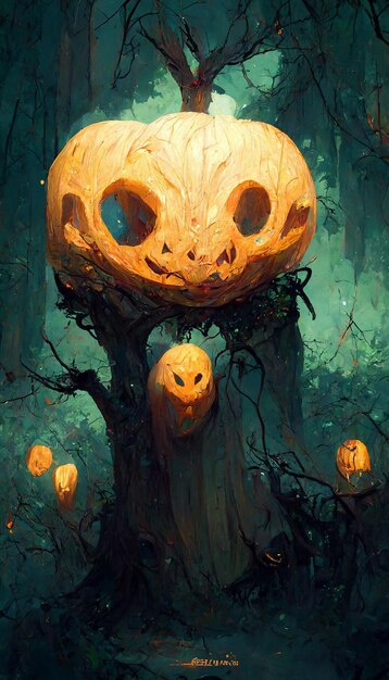 Fantasma de calabaza en la ilustración 3D del bosque