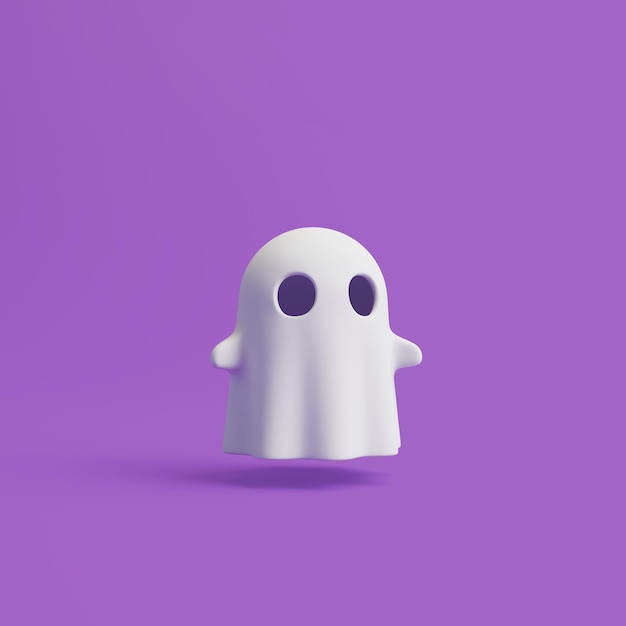 Fantasma de desenho animado de Halloween simples em fundo roxo Conceito de Halloween feliz Ilustração de renderização 3D