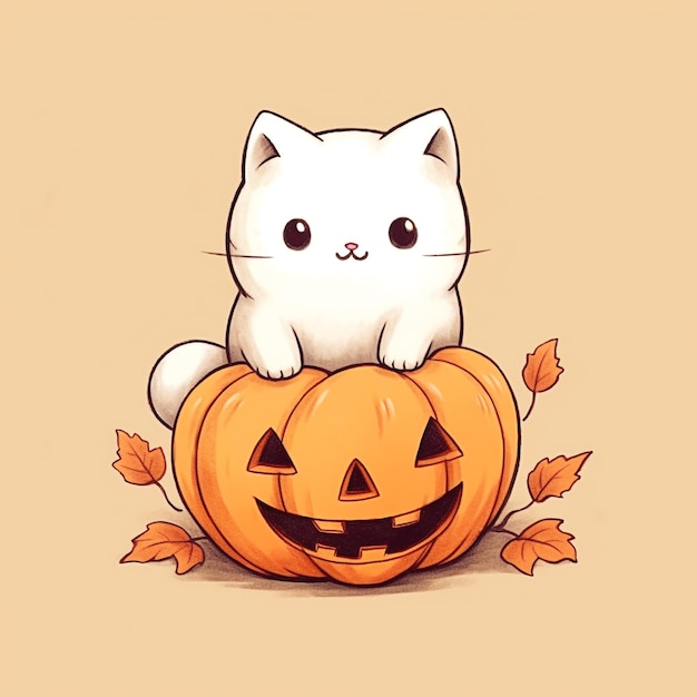 Fantasma de gato fofo de Halloween estilo desenho animado