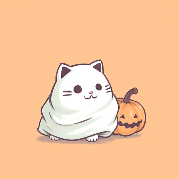 Fantasma de gato fofo de Halloween estilo desenho animado