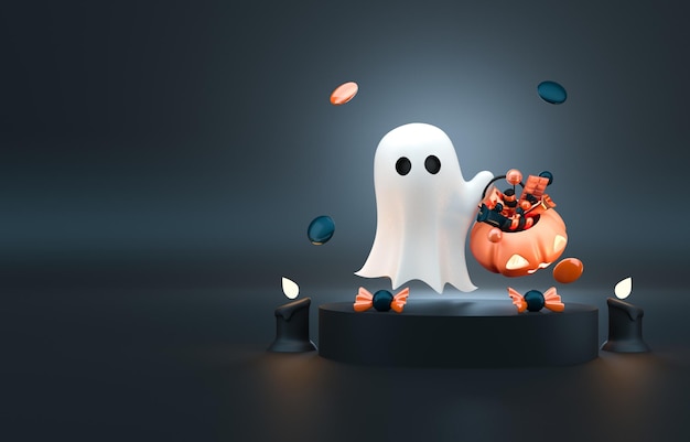 Fantasma de halloween com ilustração 3d de doces