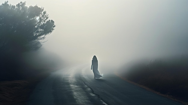 fantasma de Halloween em uma paisagem assustadora