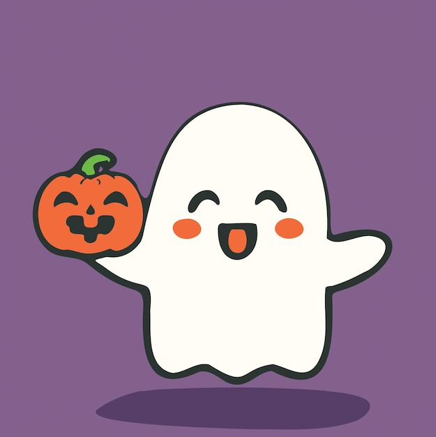 Foto fantasma de halloween fofo com ilustração de abóbora malvada fantasma de desenho animado halloween