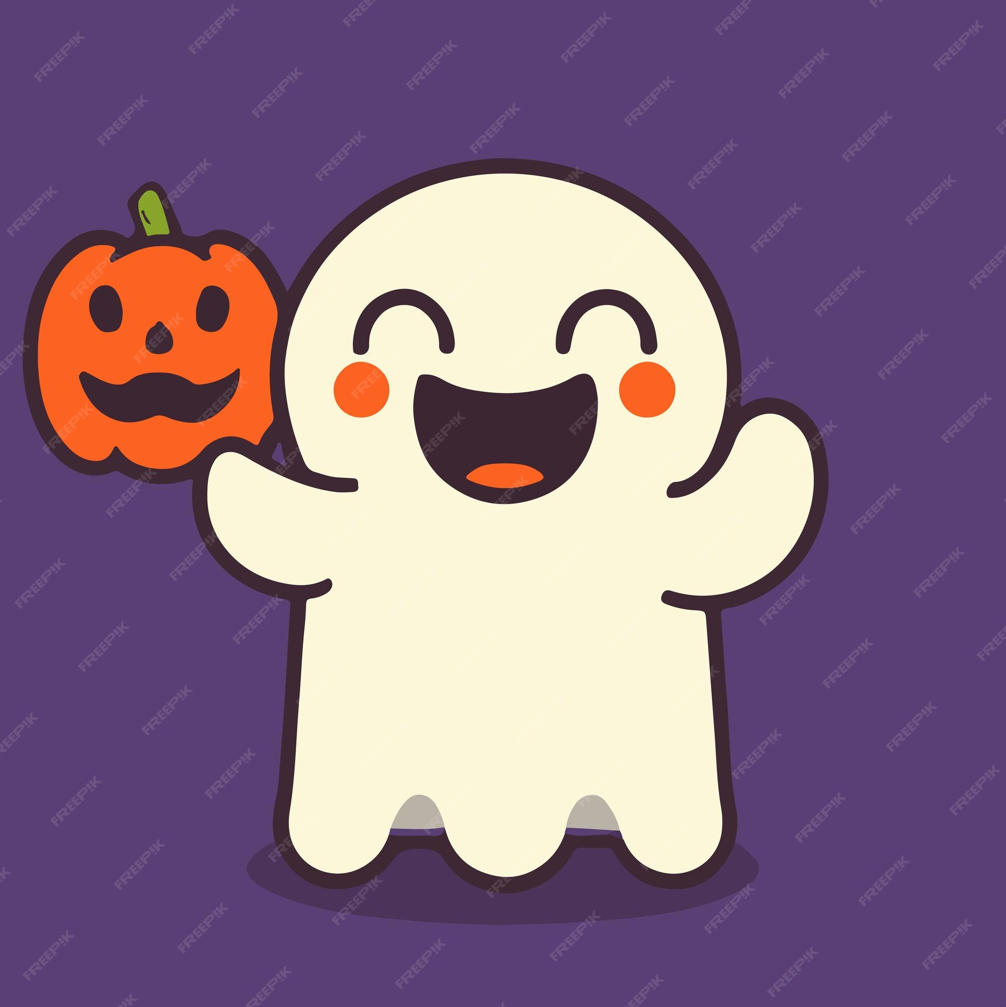 Fantasma de halloween fofo com ilustração de abóbora malvada fantasma de  desenho animado halloween