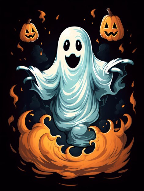 Foto fantasma de dibujos animados lindo plantilla para una tarjeta de felicitación para halloween ia generativa