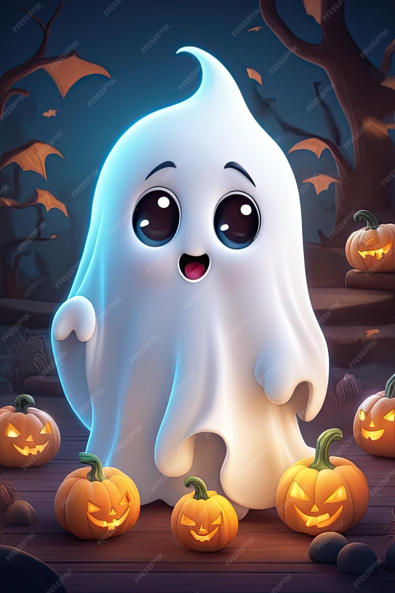 ilustração em vetor de halloween pequena linha de desenho animado fantasma  em fundo branco. 11118092 Vetor no Vecteezy