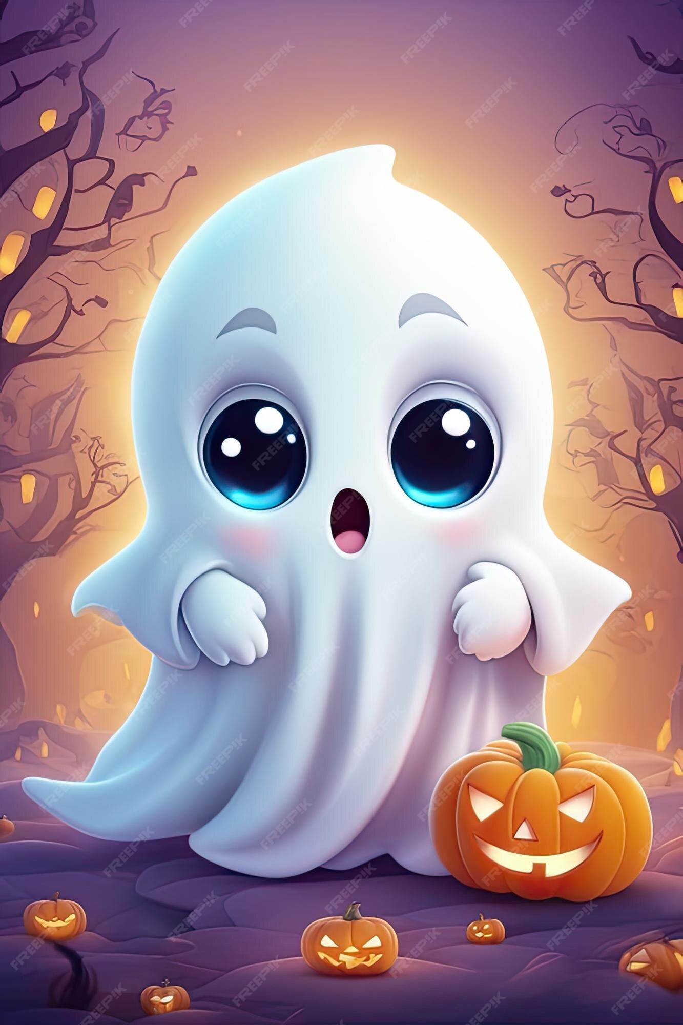 ilustração em vetor de halloween pequena linha de desenho animado fantasma  em fundo branco. 10443971 Vetor no Vecteezy