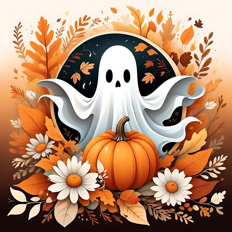 El fantasma de Halloween con la calabaza enojada