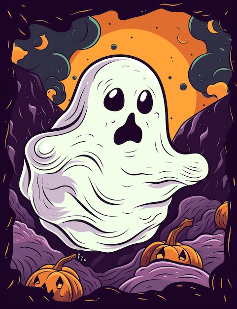 Fantasma de Halloween con calabazas