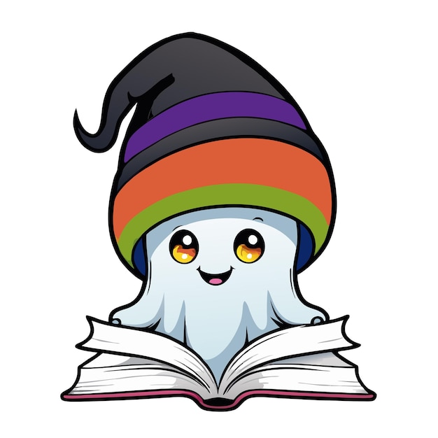 Fantasma de Halloween leyendo un libro grande