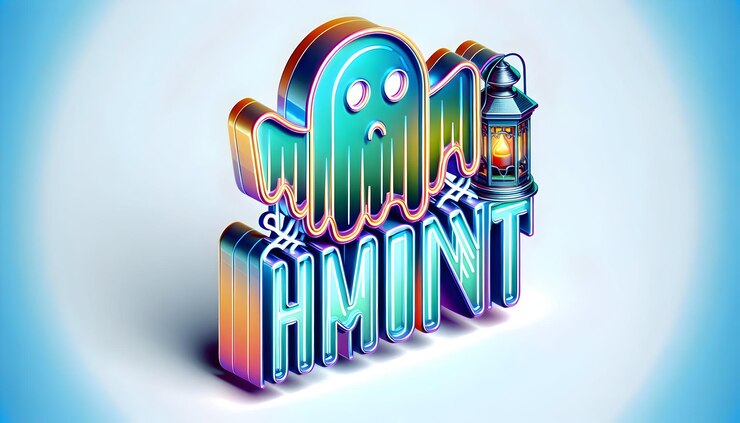 Foto fantasma holográfico 3d y linterna con concepto de texto de embrujo como un fantasma hologràfico vibrante y brillante