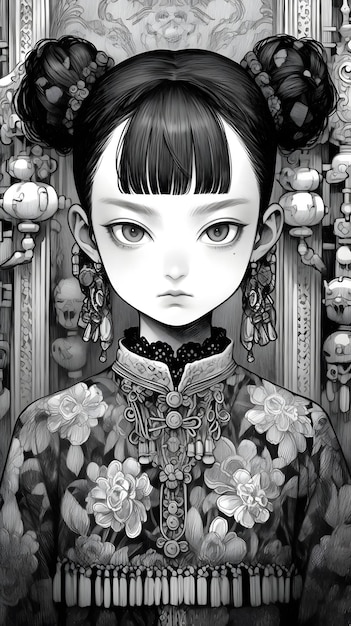 fantasma japonés estilo manga blanco y negro estilo manga blanco y negro