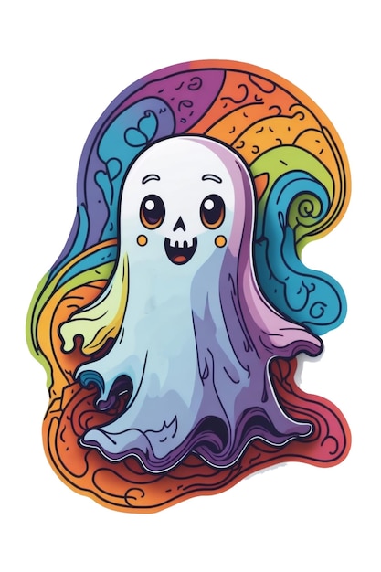 un fantasma lindo en los colores del arco iris gráficos kawaii para halloween