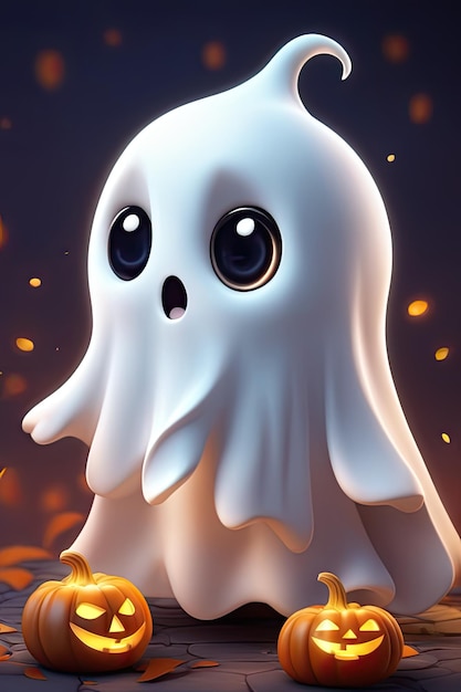 Fantasma lindo Vector Concepto de Halloween Fantasmas de dibujos animados Vector espeluznante Fantasma blanco en el fondo