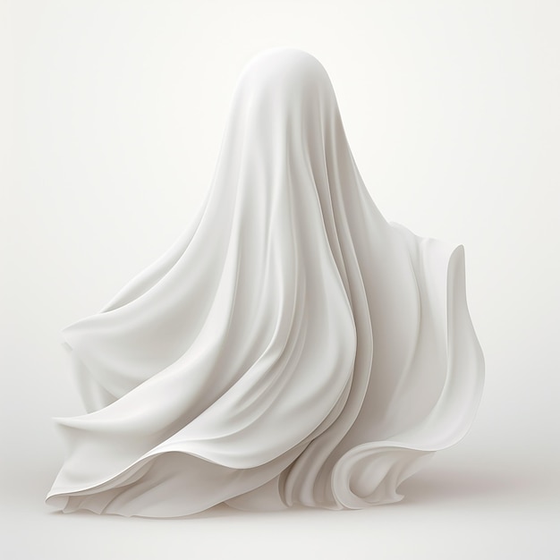 Fantasma renderizado em 3D com fundo branco sólido