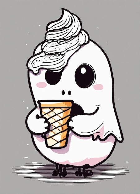 fantasma simples comendo sorvete doodle png fundo branco