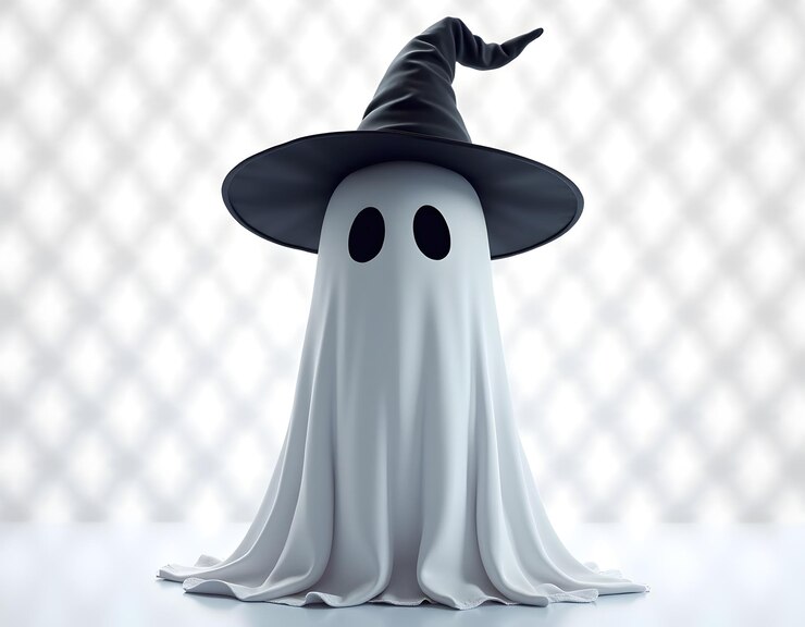 un fantasma con un sombrero que dice fantasma en él