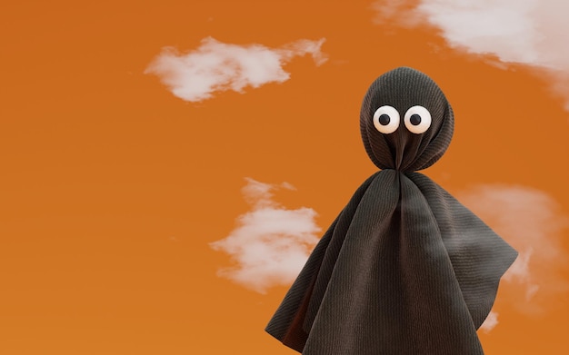 Un fantasma textil sobre un fondo naranja.