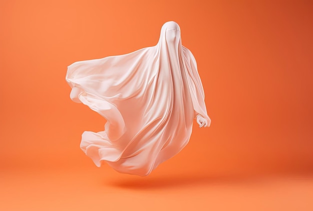 Foto un fantasma volando hacia abajo en un fondo naranja