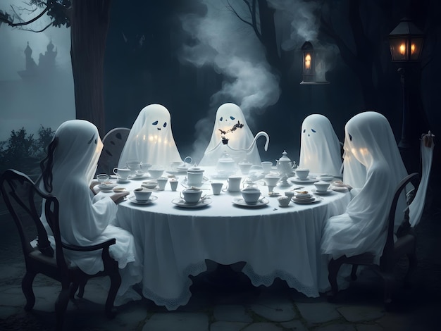 Foto fantasmas a fazerem uma festa de chá.