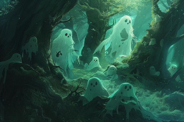 Fantasmas amigables en un bosque caprichoso