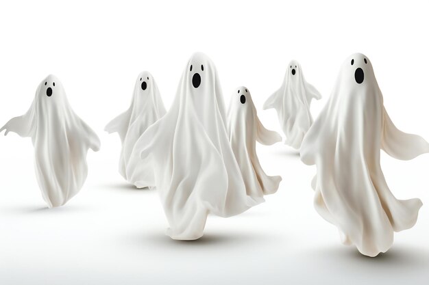 Fantasmas brancos de Halloween isolados em fundo branco