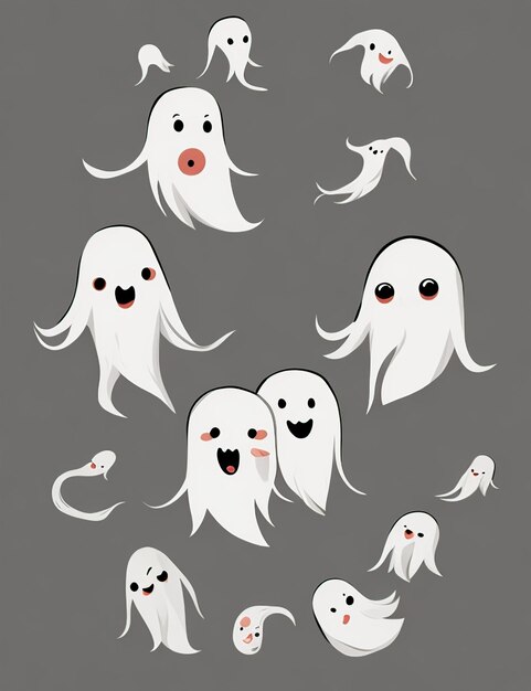 Fantasmas de desenho animado fofo sorrindo