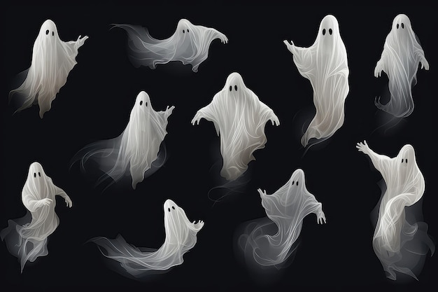 Fantasmas de Halloween em fundo com figuras espirituais