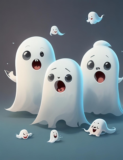 Fantasmas de dibujos animados lindo sonriendo | Foto Premium