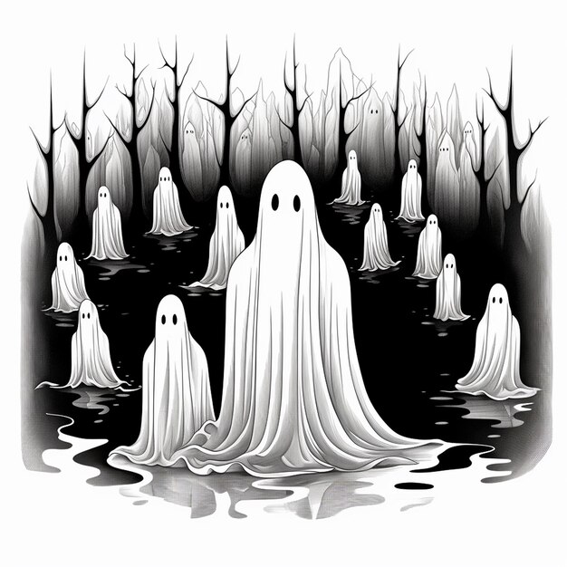 Foto fantasmas de halloween dibujados a mano ilustración fantasmal