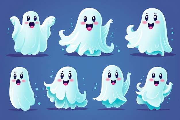 Fantasmas en Halloween Elementos gráficos pegatinas Listo personaje Fondo papel tapiz patrón AI