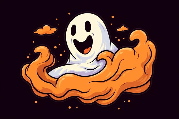 Fantasmas no conceito de celebração do Halloween em um cemitério ou floresta à noite em estilo cartoon Halloween