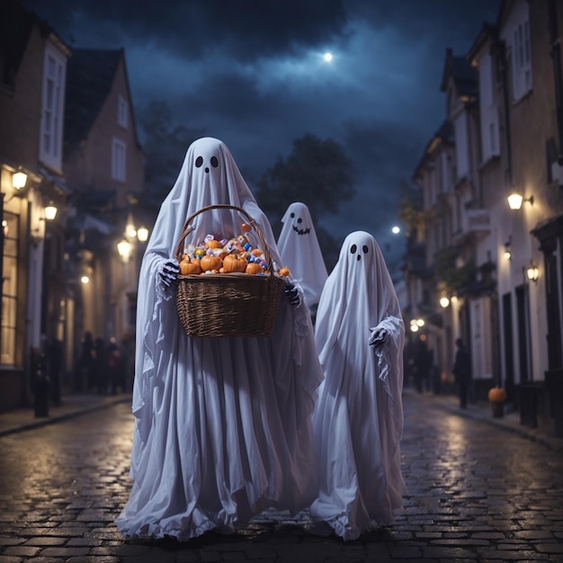 fantasmas en la noche de halloween ciudad vieja