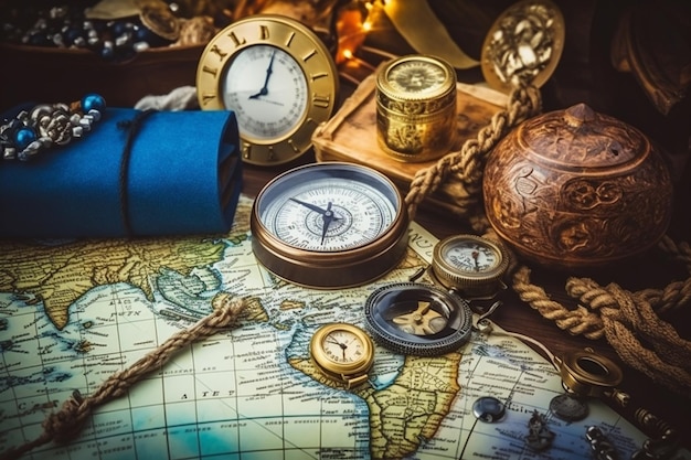 Foto fantastic composition with world map and items for travel