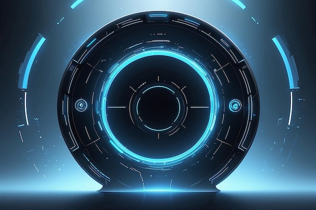 Fantastic moderno futurista de neón azul portal de círculo en el humo escenario para la plataforma de luz de producto Vector de círculo HUD GUI interface de pantalla diseño de teletransporte de círculo mágico podio Scifi digital hitec
