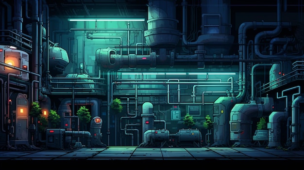 Fantastic Pixel Art Scene Ein geheimes Cyberpunk-Labor