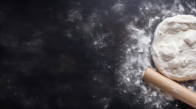 Fantastic Rolling Pin und weißes Mehl auf einem dunklen Hintergrund