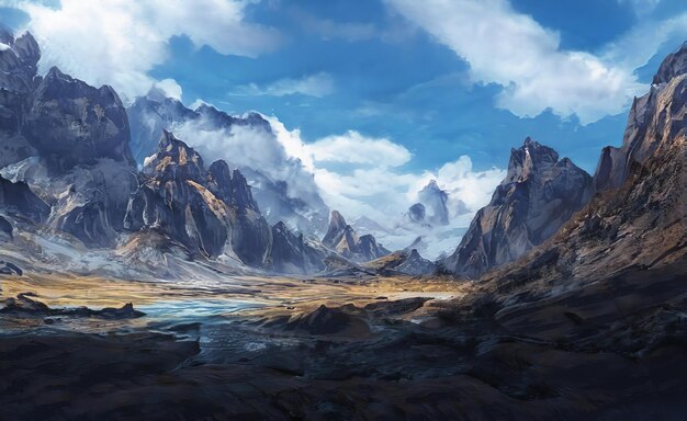 Fantástica Epic Magica Paisagem de Montanhas Verão Natureza Mystic Forest Gaming RPG Background