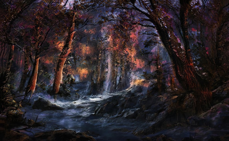 Foto fantástica epic magical forest landscape verão bela natureza mística ativos de jogos celtic