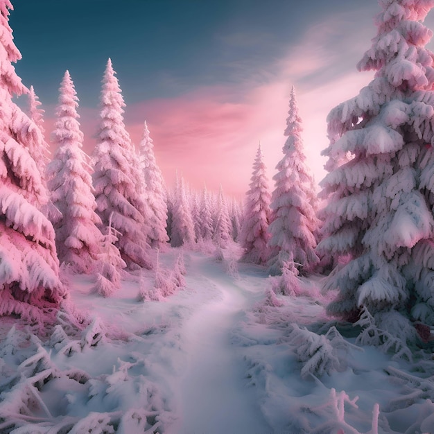 Foto fantástica paisagem de inverno dramático pôr-do-sol rosa nas montanhas