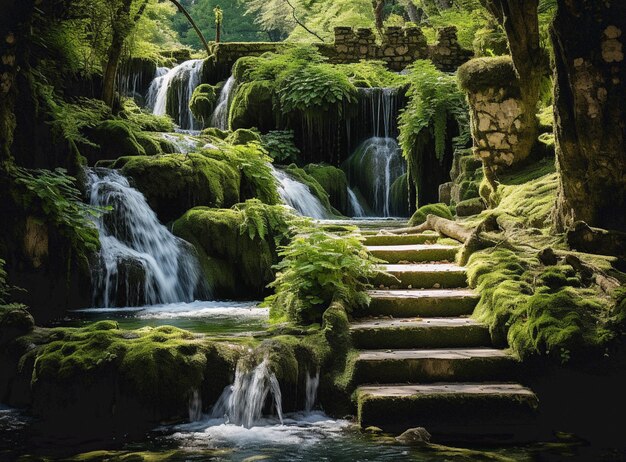 Fantástica paisagem de outono colorida com impressionante lago e cachoeiras foto de alta qualidade.