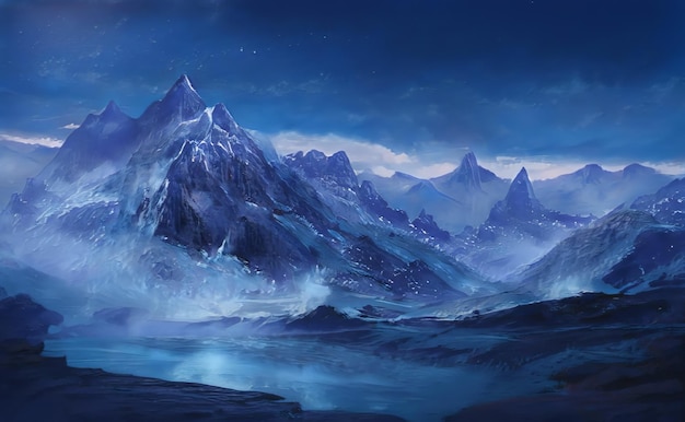 Fantástica paisagem épica de inverno das montanhas natureza congelada Mystic Valley Gaming RPG Background