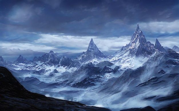 Fantástica paisagem épica de inverno das montanhas natureza congelada Mystic Valley Gaming RPG Background