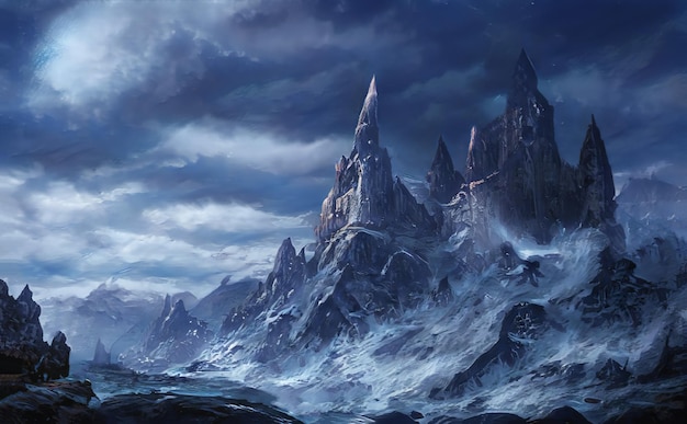 Fantástica paisagem épica de inverno das montanhas natureza congelada Mystic Valley Gaming RPG Background