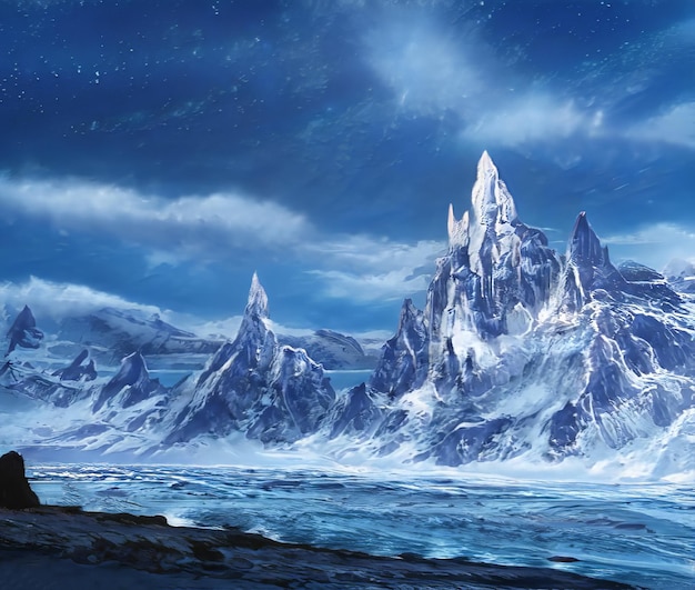 Fantástica paisagem épica de inverno das montanhas natureza congelada Mystic Valley Gaming RPG Background