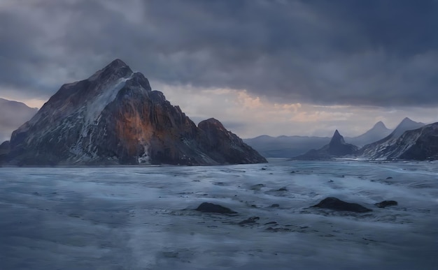 Fantástica paisagem mágica épica de montanhas verão natureza mística floresta jogo rpg fundo