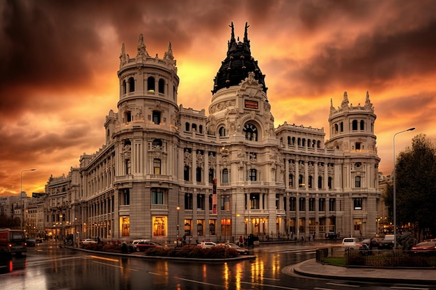 Fantástica paisagem urbana de Madri com luz solar moderna alta
