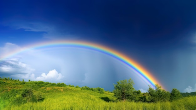 Fantástica visão vívida do céu do arco-íris Lindo céu e nuvens com fundo de arco-íris