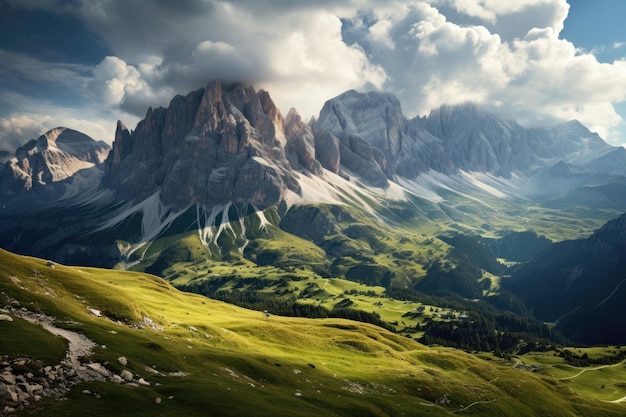 Fantástica vista panorámica de las montañas de las Dolomitas Dramático cielo nublado Italia Europa Mundo de la belleza Vista panorámica de las Dolomitas Italia Europa AI Generado