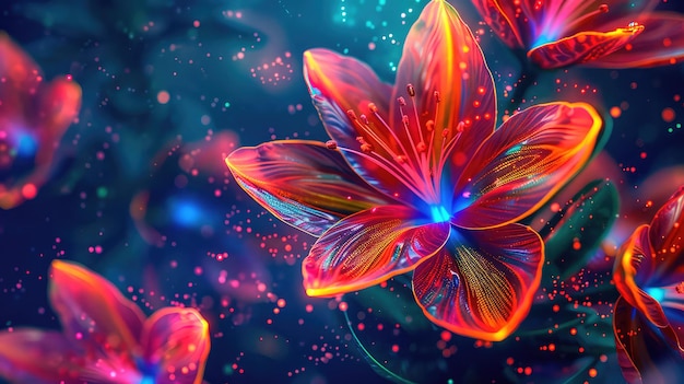 Fantásticas flores cósmicas en tonos de neón IA generativa